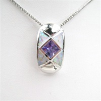 Silver Pendant w/ Created Opal & Tanzanite