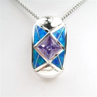 Silver Pendant w/ Created Opal & Tanzanite