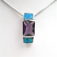 Silver Pendant w/ Created Opal & Amethyst CZ