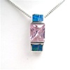 Silver Pendant w/ Inlay Created Opal, Wht & Pink CZ