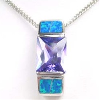 Silver Pendant W/ Created Opal+Tanzanite CZ