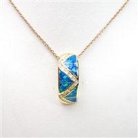 Silver Pendant  (Gold Plated) with Inlay Created Opal & White CZ