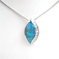 Silver Pendant w/ Inlay Created Opal & White CZ