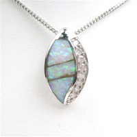 Silver Pendant w/ Inlay Created Opal & White CZ