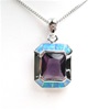 Silver Pendant w/ Created Opal & Amethyst CZ