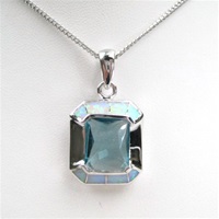 Silver Pendant w/ Created Opal & Blue Topaz