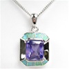 Silver Pendant w/ Created Opal & Tanzanite