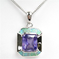 Silver Pendant w/ Created Opal & Tanzanite