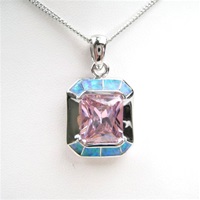 Silver Pendant w/ Created Opal and Pink CZ