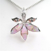 Silver Pendant w/ Inlay Created Opal & White CZ