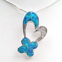 Silver Pendant w/ Inlay Created Opal