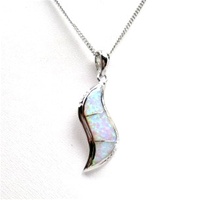 Silver Pendant (Rhodium Plated) w/ Inlay Created Opal