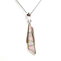 Silver Pendant (Rhodium Plated) w/ Inlay Created Opal