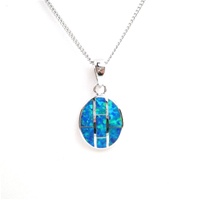 Silver Pendant with Inlay Created Opal