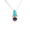 Silver Pendant  w/ Inlay Created Opal & Amethyst CZ