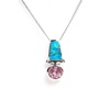 Silver Pendant (Rhodium Plated) w/ Inlay Created Opal & Pink CZ