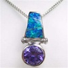 Silver Pendant W/ Created Opal+Tanzanite CZ