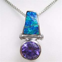 Silver Pendant W/ Created Opal+Tanzanite CZ