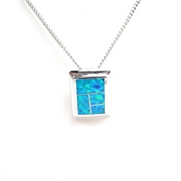 Silver Pendant (Rhodium Plated) w/ Inlay Created Opal