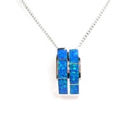 Silver Pendant (Rhodium Plated) w/ Inlay Created Opal