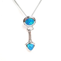 Silver Pendant (Rhodium Plated) w/ Inlay Created Opal