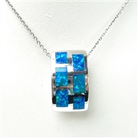 Silver Pendant with Inlay Created Opal