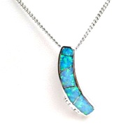 Silver Pendant (Rhodium Plated) w/ Inlay Created Opal