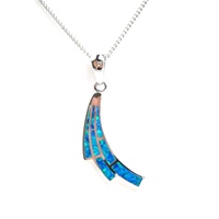 Silver Pendant (Rhodium Plated) w/ Inlay Created Opal