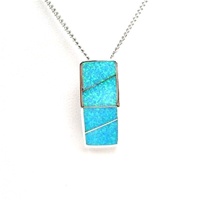 Silver Pendant (Rhodium Plated) w/ Inlay Created Opal