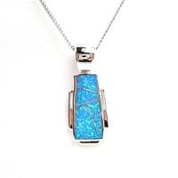 Silver Pendant (Rhodium Plated) w/ Inlay Created Opal