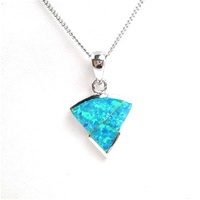 Silver Pendant (Rhodium Plated) w/ Inlay Created Opal