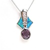 Silver Pendant (Rhodium Plated) w/ Inlay Created Opal & Amethyst CZ