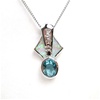Silver Pendant (Rhodium Plated) w/ Inlay Created Opal & Blue Topaz CZ
