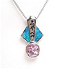 Silver Pendant (Rhodium Plated) w/ Inlay Created Opal & Pink CZ