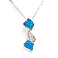 Silver Pendant (Rhodium Plated) w/ Inlay Created Opal & White CZ