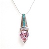 Silver Pendant with Inlay Created Opal, White and Pink CZ
