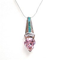 Silver Pendant with Inlay Created Opal, White and Pink CZ