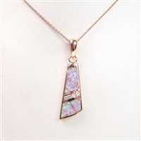 Silver Pendant (Rose Gold Plated) with Inlay Created Opal & White CZ