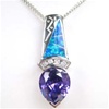 Silver Pendant with Inlay Created Opal, White and Tanzanite CZ