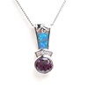 Silver Pendant with Inlay Created Opal, White & Amethyst CZ