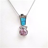 Silver Pendant w/ Created Opal, White & Pink CZ