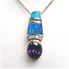 Silver Pendant (Gold Plated) with Created Opal, White & Tanzanite CZ