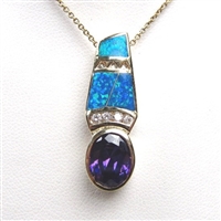 Silver Pendant (Gold Plated) with Created Opal, White & Tanzanite CZ