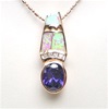 Silver Pendant (Rose Gold Plated) with Inlay Created Opal, White & Tanzanite CZ