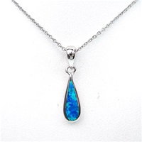 Sterling Silver Pendant with Inlay Created Blue Opal