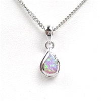 Silver Pendant w/ Inlay Created Opal