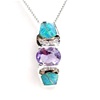 Silver Pendant with Inlay Created Opal, White and Amethyst CZ
