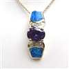 Silver Pendant (Gold Plated) with Created Opal, White & Tanzanite CZ