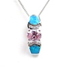 Silver Pendant with Inlay Created  Opal, White and Pink CZ