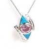 Silver Pendant with Inlay Created  Opal, White and Pink CZ